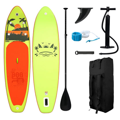 Supboard - Paddle Board - Peddelplank - Surfplank - Opblaasbaar - Inc. Peddel - Vin - Leash - Riem - Handpomp - Rugzak - 335 x 84 x 15 cm - Geel-groen & Oranje
