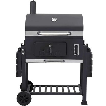 Houtskoolgrill - BBQ-rokergrill -  met Grillroosters - Thermometer - Planken - Haken - Verstelbare Houtskoollade - Wielen - Groot Grilloppervlak - voor Buiten - Tuin - Achtertuingrillen - 152 x 60 x 136 cm - Zwart