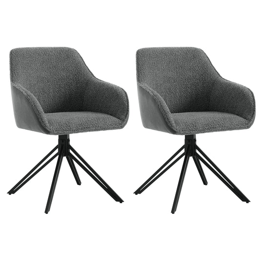 Draaistoel - Draaibare Eetkamerstoelen – Set van 2 – Ergonomische Corduroy Stoelen met Armleuningen – Comfortabele Keuken- & Loungestoelen – 360° Draaiend – Stabiel & Modern Design - 58x53.5x82cm - Donkergrijs - QUORE