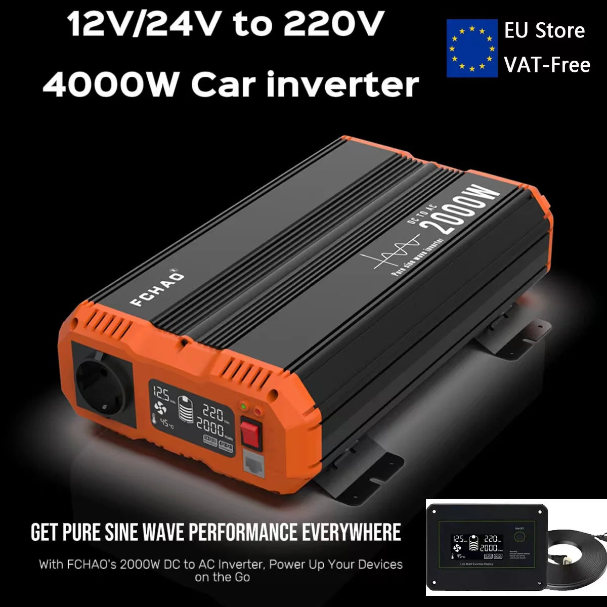 Zuivere Sinusomvormer – 12V Omvormer – 24V Omvormer – Stroomomvormer – Noodstroom – 2000W Continu Vermogen – LCD-Display Met Afstandsbediening