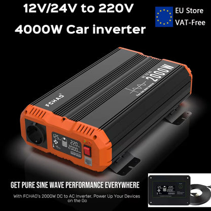 Zuivere Sinusomvormer – 12V Omvormer – 24V Omvormer – Stroomomvormer – Noodstroom – 2000W Continu Vermogen – LCD-Display Met Afstandsbediening