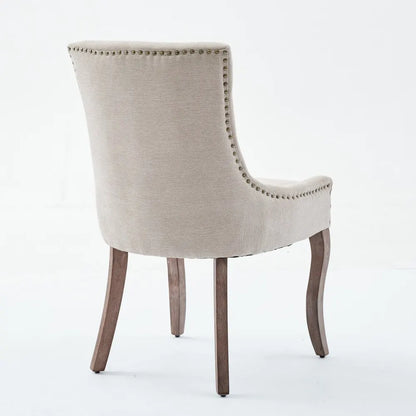 Eetkamerstoelen – Stoelen – Zitmeubels – Dineren Stoelen – Zitstoelen – Set van 2 Beige Chenille – Massief Houten Poten – Hoge Rugleuning – Comfortabel Zitten