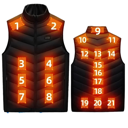 Verwarmingsjas - Verwarmde Bodywarmer - Verwarmde Kleding - USB Elektrisch Zelfverwarmend Vest - Unisex Verwarmde Jas - Elektrische Verwarmde Jas - 21 Gebieden Verwarmd - Maat M - Zwart