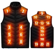 Heating Jacket - Heated Bodywarmer - Heated Clothing - USB Electric Self-Heating Vest - Unisex Heated Jacket - Electric Heated Jacket - 21 Areas Heated - Size M - Black