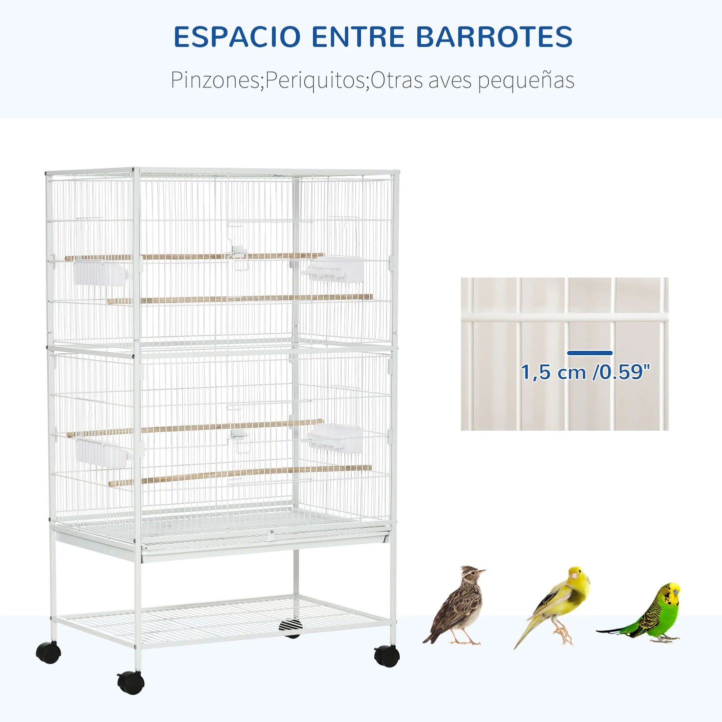 Vogelkooi – Vogelkooi Op Wielen – Vogelkooi Groot – Kooi Voor Parkieten – Kooi Voor Kleine Vogels – Ruime Afmetingen 78x52x132 cm – Verwijderbare Bodemlade & 6 Toegangsdeuren
