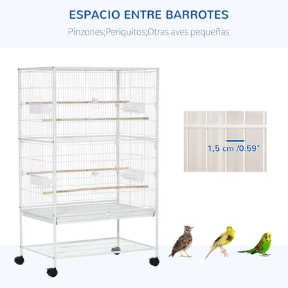 Vogelkooi – Vogelkooi Op Wielen – Vogelkooi Groot – Kooi Voor Parkieten – Kooi Voor Kleine Vogels – Ruime Afmetingen 78x52x132 cm – Verwijderbare Bodemlade & 6 Toegangsdeuren