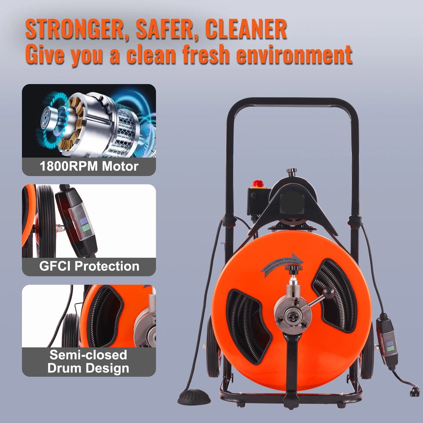 Afvoerreinigingsmachine – Rioolontstopper – Drain Cleaner – Leidingsreiniger – Verstoptingsverwijderaar – 30 Meter Stalen Kabel – Automatische Kabelinvoer