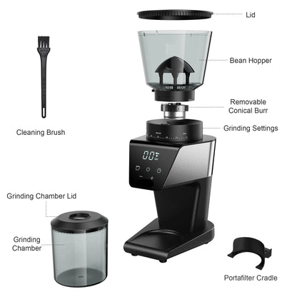Automatische braammolen - Elektrische Koffie Molen - Automatische Koffiebonen Vermalen - Koffiebonen Machine - Elektrische koffiemolen - voor espresso Amerikaanse koffie Overgieten Visuele bonenopslag - 220V - 300W