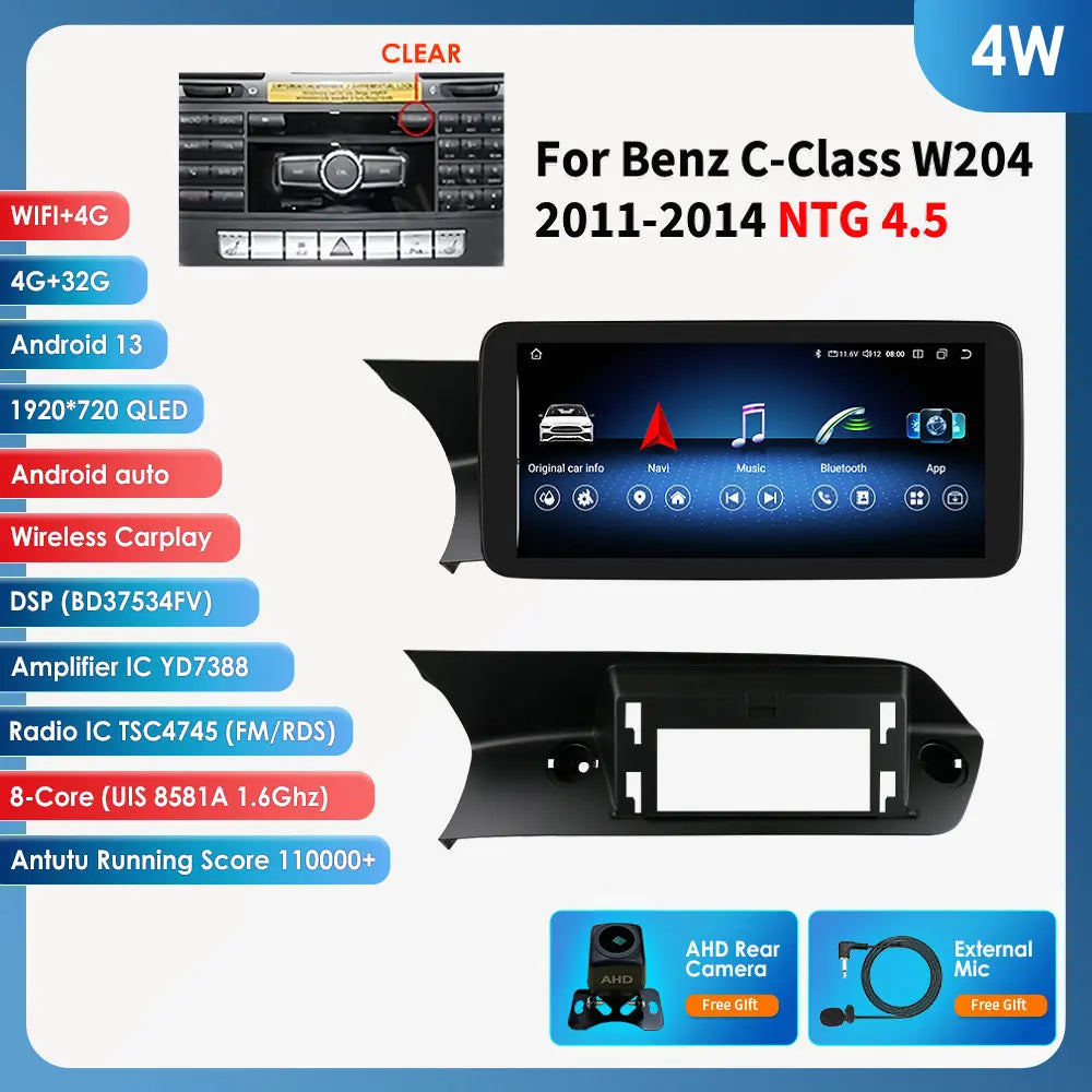 Hizpo Carplay 4G AI Systems Android 13 Car Radio for Mercedes Benz C-Class W204  Multimedia Video Player GPS Autoradio Bluetooth