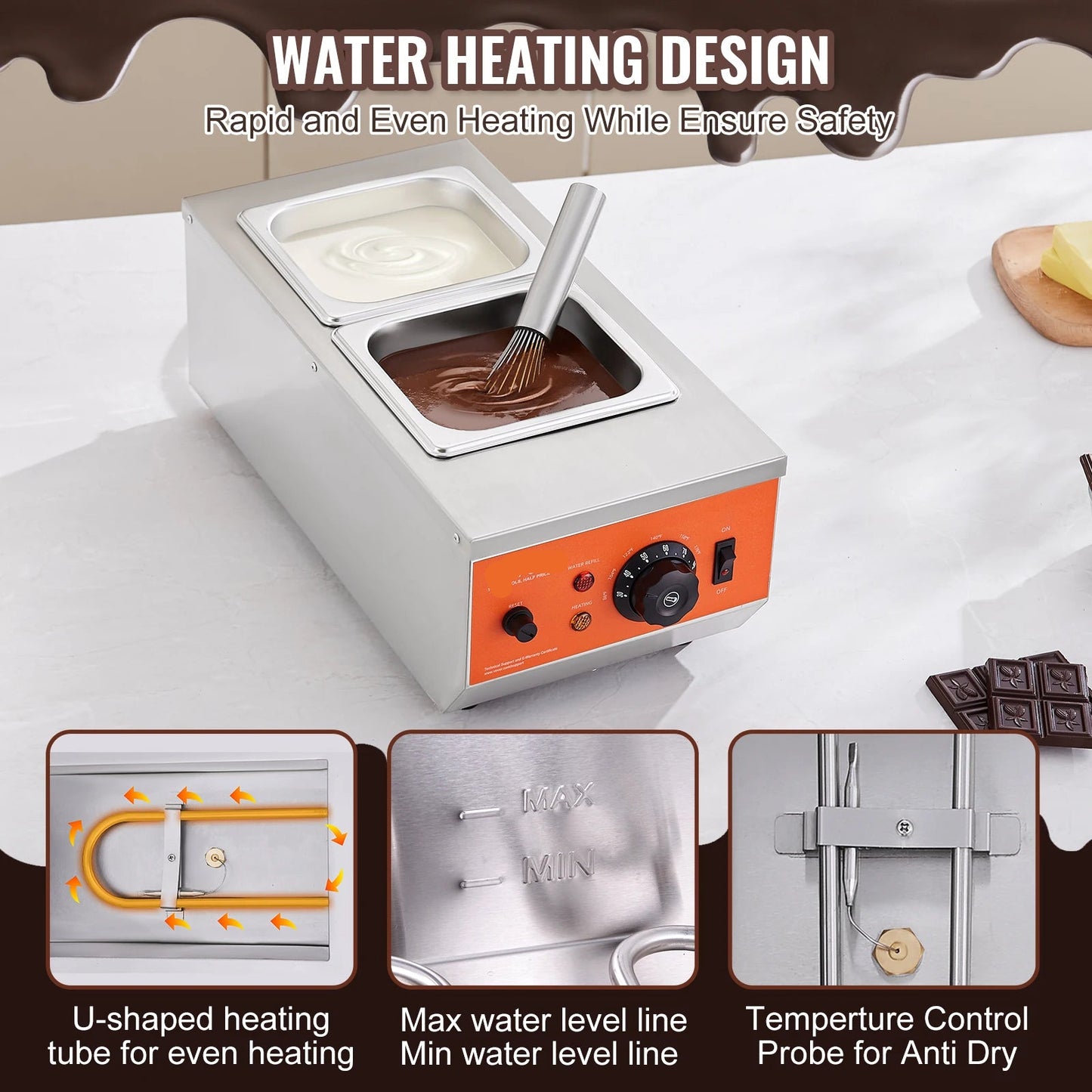 Chocolade Smelter - Chocolade Fondue - Smelt Chocolade - Chocoladesmeltkroes - Elektrische Chocoladesmelter - 2 Tanks - 17 lb - Chocolade Verwarmen & Tempereren