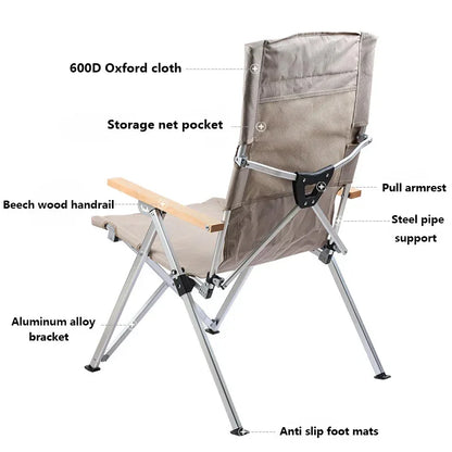 Opvouwbare Campingstoel - Kampeerstoel - Strandstoel - Lounge Stoel - Klapstoel - met Armleuningen - Draagbare - voor Vissen - Strand - Tuin - en Camping - Khaki