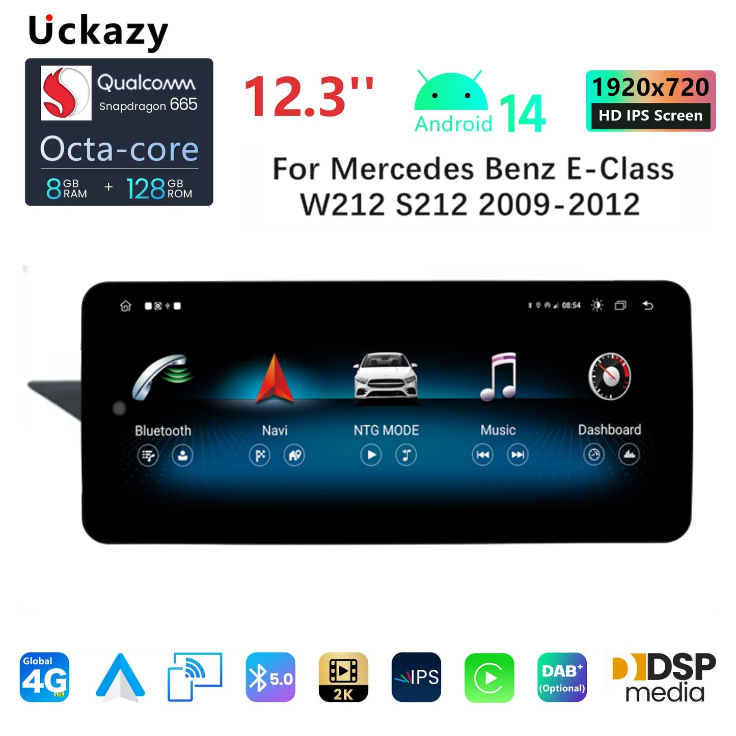 Car multimedia unit – Touchscreen – Navigatiesysteem – Auto scherm – Multimedia speler – 12,3 inch scherm – Snapdragon 665 processor – Draadloos CarPlay & Android Auto – Android 14