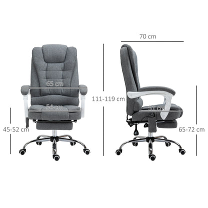 Bureaustoel - Kantoorstoel - Massagestoel - Loungestoel - met 6 Massagepunten - Verstelbare Rugleuning - Ergonomische Stoel - met Voetsteun - 120kg Draagvermogen – Grijs – Verstelbare Hoogte – Warmtefunctie - QUORE
