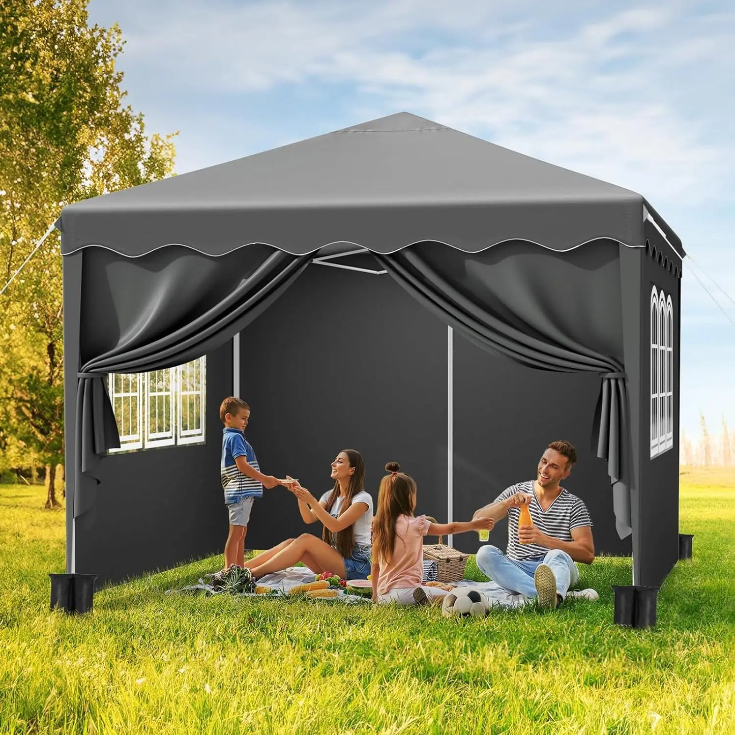 Partytent - Tent - Partytent Opvouwbaar - Pop up Tent - Pop-Up Partytent met Zijwanden - 3x3m - Verstelbare Hoogte, Ramen & Wieltas - Blauw