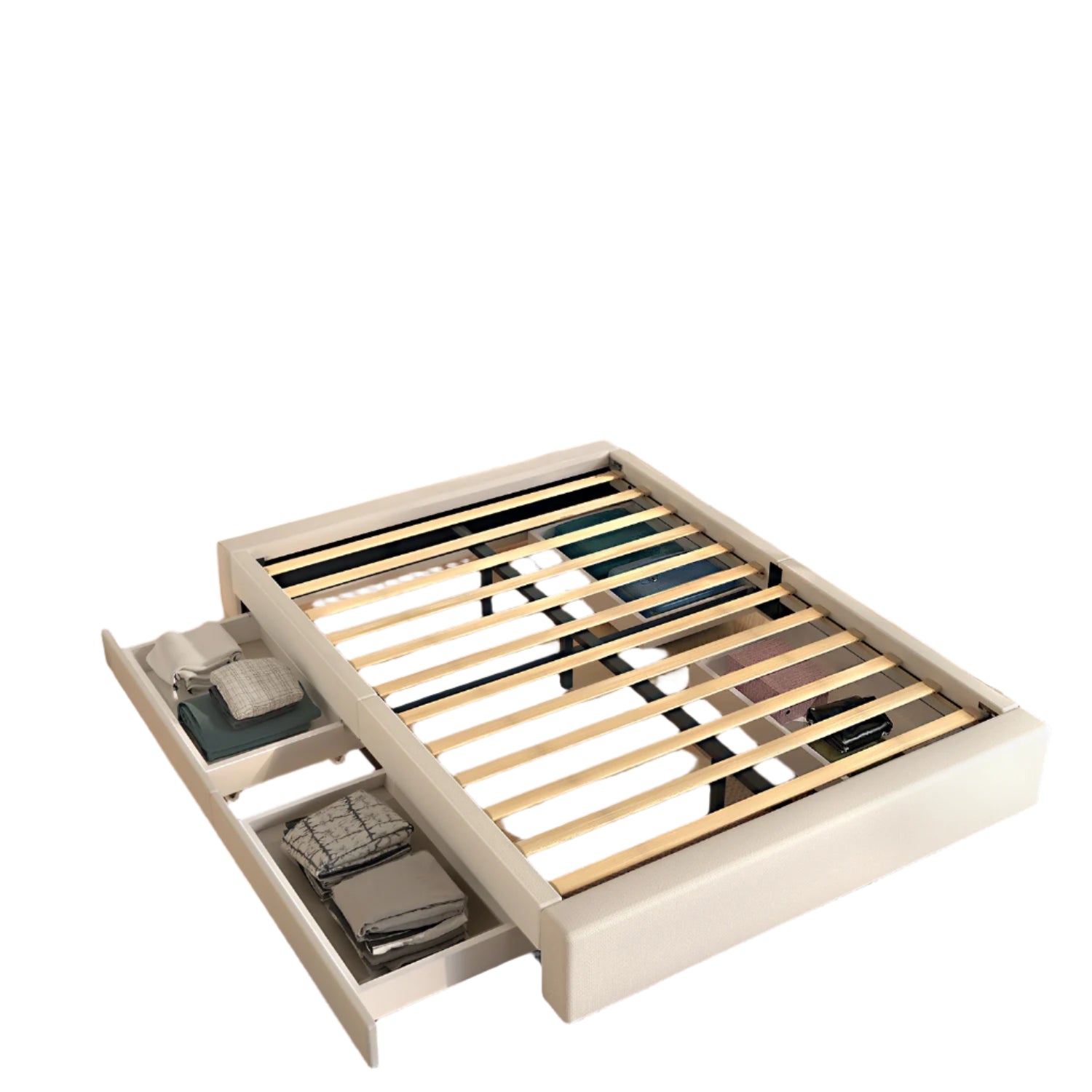 Bedframe – Bed – Platformbed – Tweepersoonsbed – Opbergbed – 210x150 cm – Linnen Bekleding Met Metalen Frame - QUORE
