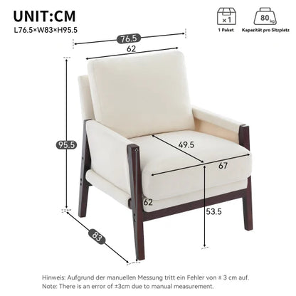 Relaxstoel – Loungestoel – Fauteuil – Leesstoel – Relaxfauteuil – Zitstoel – Chenillestof Bekleding – Massief Houten Frame - 76.5 x 83 x 95.5 cm - Wit