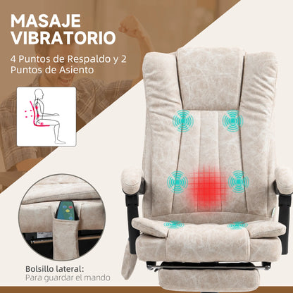 Massage Gaming Stoel - Bureaustoel - Swivel Stoel - met Voetsteun - Hoofdsteun - Verstelbare - Rugleuning - 6-puntsmassage - Ergonomische - Draaibare - 62 x 67 x 113-120 cm - Cream