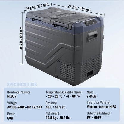 Succebuy Car Refrigerator Dual Zone Portable Freezer Car Refrigerator Fridge Adjustable Range 12/24V DC and A Compressor Freezer