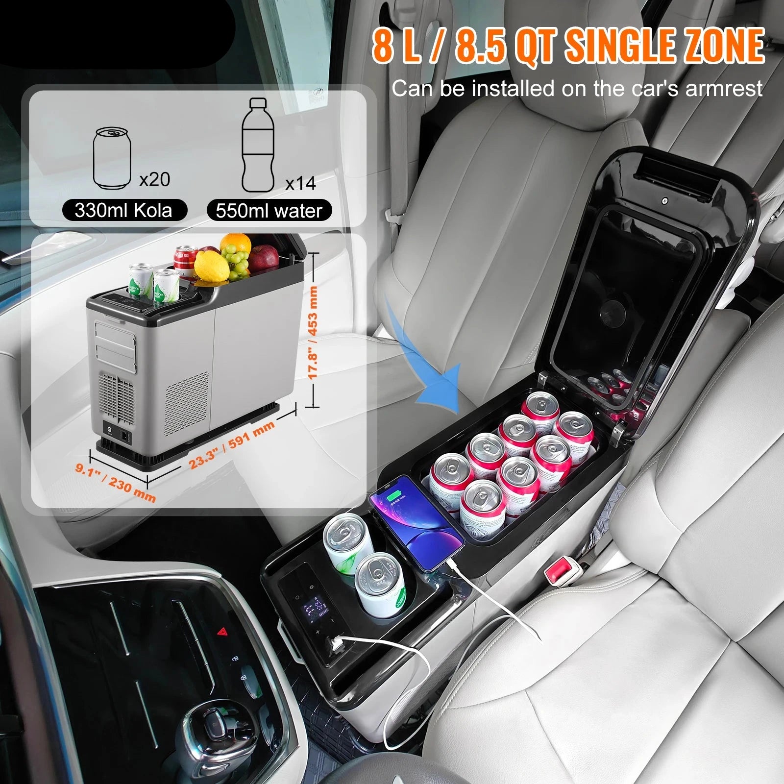 Auto Koelbox - Compressor Koelbox - Compressor Koelkast - Koelbox - 15L- Armsteun Koelkast - -20°C tot 20°C - Draagbare - Mini Koelkast - met LED & Bluetooth - voor Auto & Camping - QUORE