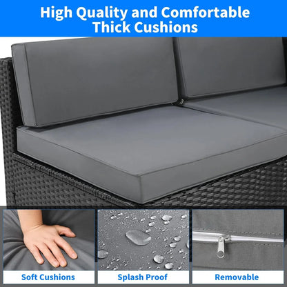 Polyrattan Loungeset – Tuinmeubelset – Buitenbank – Rattan Loungesofa – Loungehoek – Weerbestendig Polyrattan – 5-delig Met Verstelbare Voetjes - Zwart