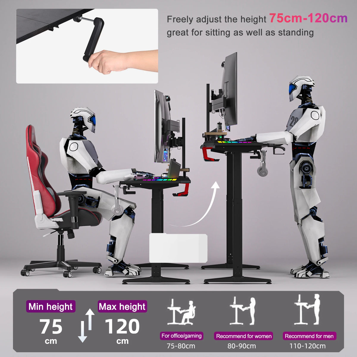 Groot laptopcomputerbureau - Gaming en Thuiskantoor - In Hoogte Verstelbaar - met Houder - 160CM - Rechthoekig Staand Bureau - Ergonomische Kantoorlifttafel - Zwart - QUORE