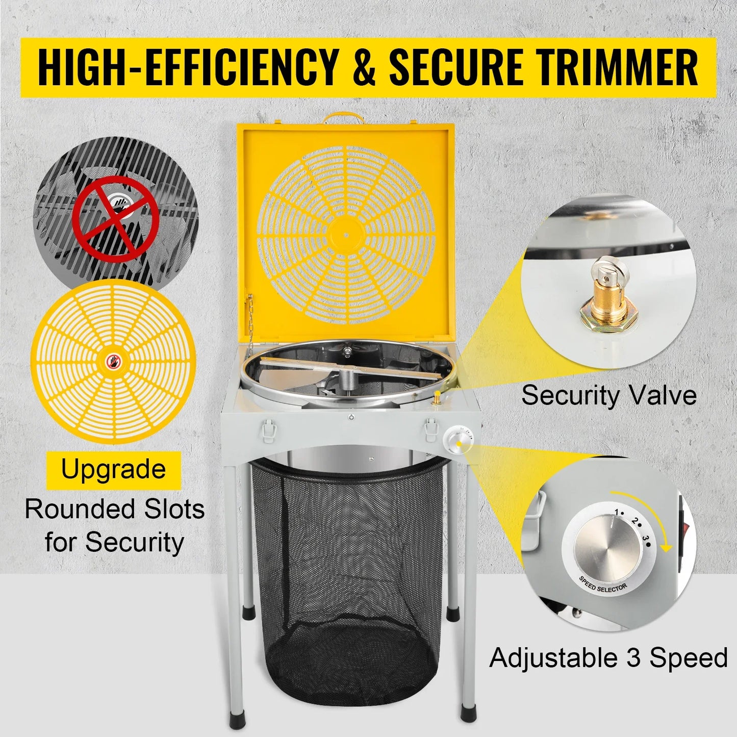 Vevor - Trimmer Head - Electric Cutting Machine - 18 Inch Hydroponic Electric Leaf Shears - 3 Speeds - 60W 6-Blade - Garden Tools - Silver Yellow 