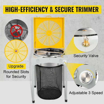 Vevor - Trimmer Head - Electric Cutting Machine - 18 Inch Hydroponic Electric Leaf Shears - 3 Speeds - 60W 6-Blade - Garden Tools - Silver Yellow 
