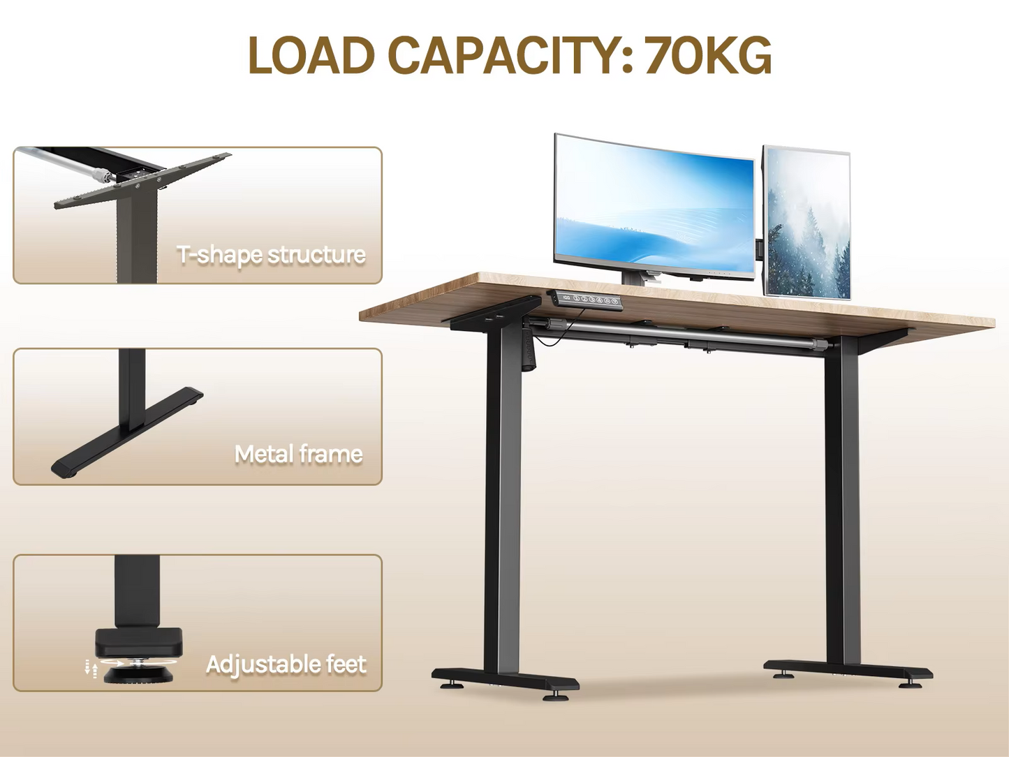 Bureauframe - Elektrisch Sta-bureaubeugel - Hefbureauframe - Verstelbaar - met USB-oplaadpoort - Geheugenbediening - voor Thuiskantoor - 29V - 60 x 135 x 120 cm - Zwart - QUORE