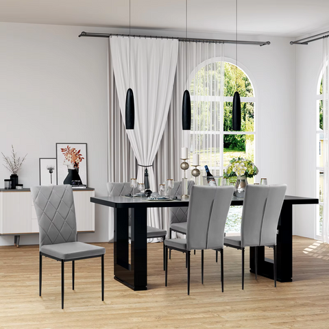 Chair - Dining Room Chairs - Set of 4 Velvet Dining Room Chairs - Ergonomic - Metal Legs - High Backrest - Comfortable &amp; Stable - For Kitchen - Dining Room - 42x94.5x 59cm - Dark Gray Velvet