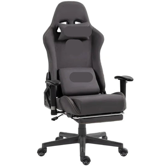 Gaming Stoel - Ergonomische Bureaustoel - Stoelen - Bureaustoelen - met Massage Lendensteun -Uitschuifbare Voetsteun - Suède Stof - Verstelbare Rugleuning - Comfortabele Armleuningen - Grijs