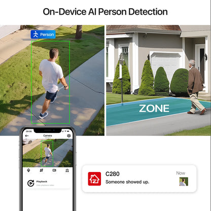Draadloze Beveiligingscamera – 4 Stuks - 5MP - WiFi 6 - CCTV Camera Systeem –  Pan-Tilt Camera – IP66 Weerbestendig Systeem – Nachtzicht Kleur 15m – AI Persoonsdetectie & Tracking - Wit
