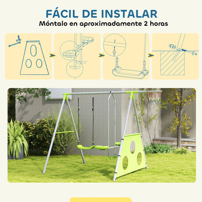 4-in-1 Schommelset – Speelset – Tuinset – Schommel – Glijbaan – Verstelbare Schommelhoogte – Stabiele Metalen Constructie - QUORE