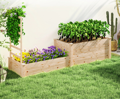 Dubbele Houten Plantenbak – Houten Tuinbak – Plantenbak Met Latwerk – Buitenbak – Twee Plantvakken – Verstelbaar Latwerk – Vurenhout