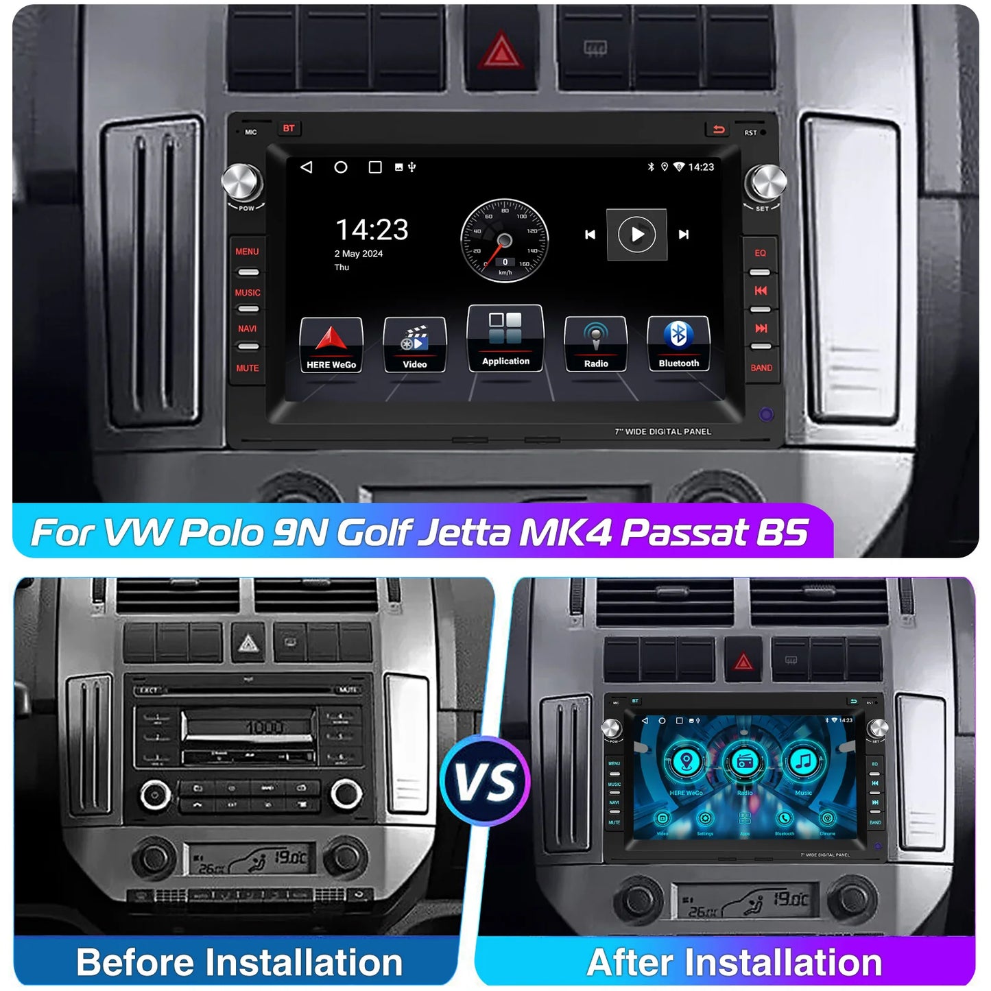 Multimedia Speler – Car Radio – Autoradio – Touchscreen Radio – Android Auto Speler – 7 Inch Full Touchscreen – Android 15 Met 4GB RAM & 64GB Opslag – Draadloze Apple CarPlay & GPS Navigatie