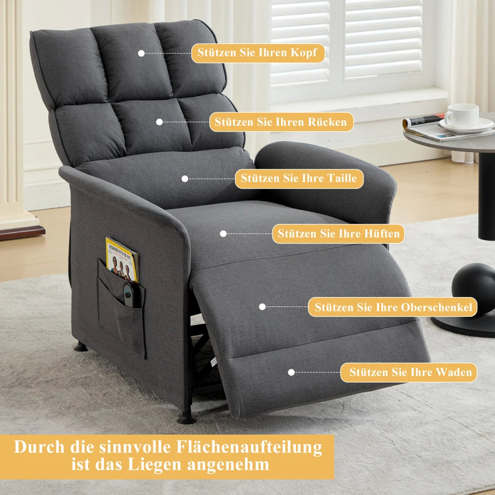 Elektrische Relaxstoel – Relaxfauteuil – Sta-op Stoel – Massagefauteuil – TV Stoel – Elektrisch Verstelbaar – Ademend Technisch Stof
