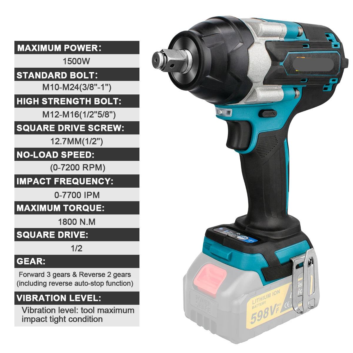 Slagmoersleutel – Slagschroevendraaier - Accu Slagmoersleutel - Brushless - 1800N.M - 1/2 inch – Zonder Accu – Draadloos