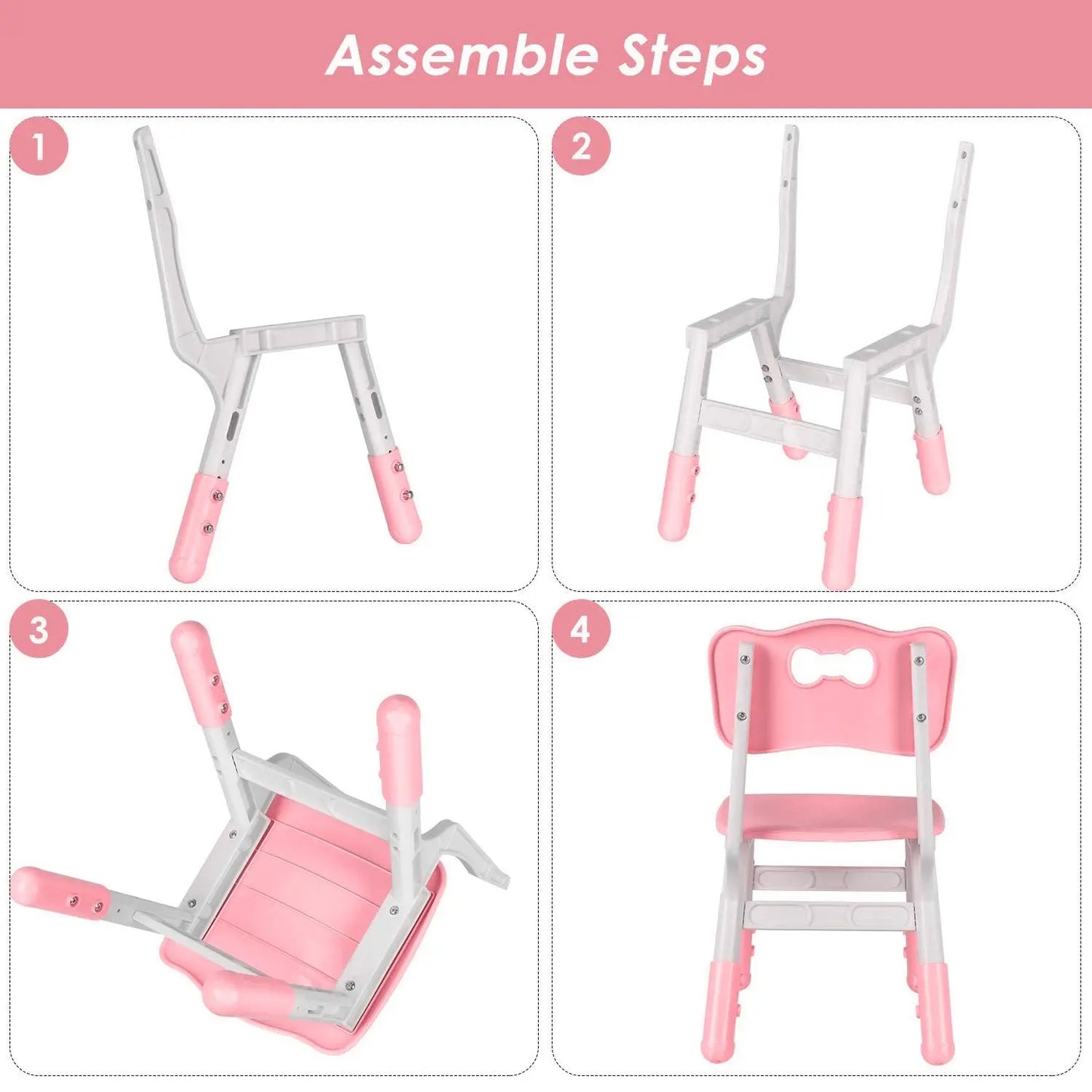 Kindertafelset – Kindermeubelset – Speeltafel Kinderen – Kinderbureau – Kinderstoelen – Verstelbare Hoogte – Duurzaam HDPE Materiaal - Roze - QUORE