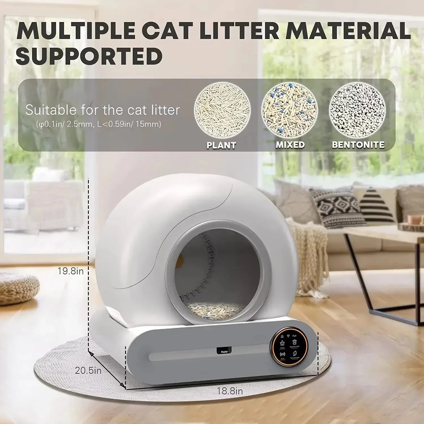 Zelfreinigende Kattenbak - Slimme Kattenbak - Automatische Kattenbak - 65L - Extra Grote - Geurcontrole - voor Katten - met App