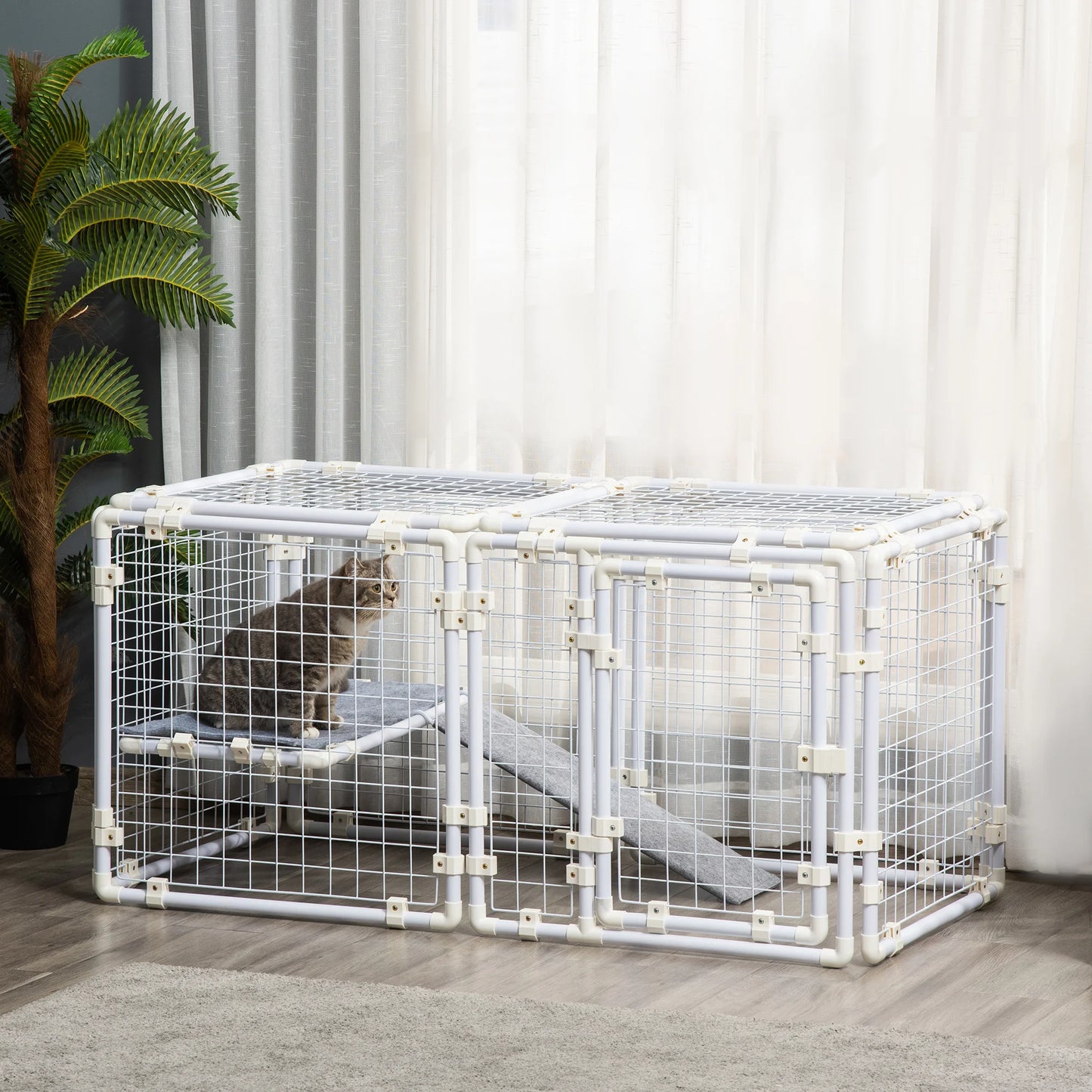 Modulaire Dierenren – Knaagdierren – Huisdierenren – Speelren – Binnenren – Stevig Staal – Vilten Mat - 143 x 74 x 140 cm - QUORE