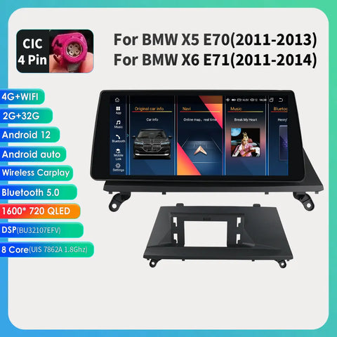 CarPlay - Multimedia Autoradio - Car CarPlay Scherm - Autoradio - Android Auto Multimedia - 11-13 2G 32G CIC - Intelligent Scherm - voor BMW X5 E70 X6 E71 CCC CIC -Auto 4G RDS SWC