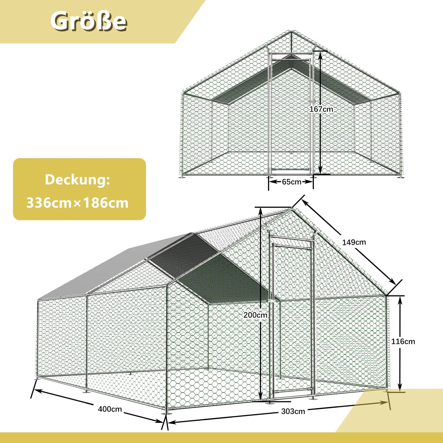 Kippenhok – Kippenren – Dierenverblijf – Ren – Kippenkooi – 3x2x2 Meter – Gegalvaniseerd Stalen Frame – Waterafstotend PE Dak