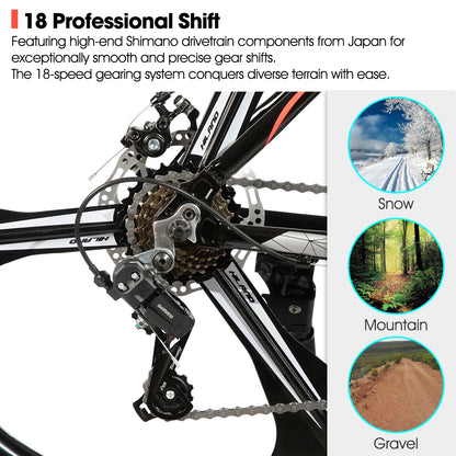 HILAND Mountain Bike, 3 Spokes, 18 Speeds Drivetrain, Aluminum Frame 26 Inch Wheels, Disc-Brake Bike for Men Women Men's MTB