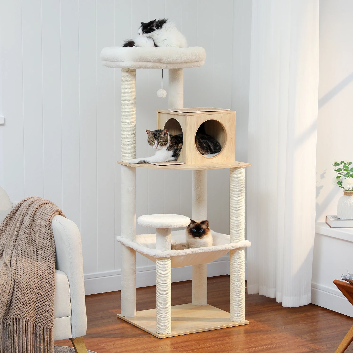 Krabpaal - Kattenboom - Katten Klimmuur - Sisal Krabpalen - Arbre a Chat - Hangmat - Kattenhuisje - 45x55x143cm - Groen