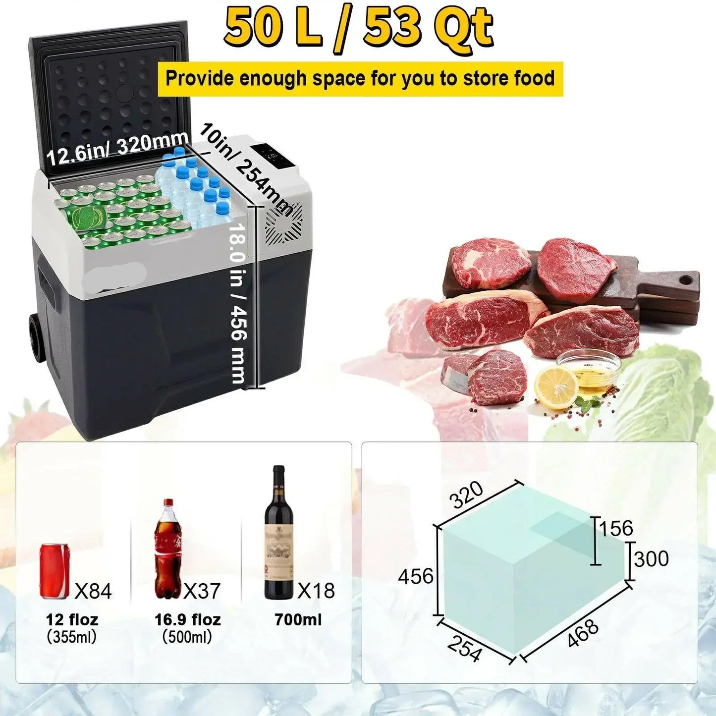Draagbare Compressor Koelkast – Mini Koelkast – Auto Koelkast – Camping Koelkast – Picknick Koelkast – 50 Liter – Snel Koelen – Meerdere Stroomopties