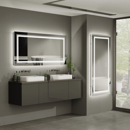 Badkamerspiegel - met LED - Spiegel - Smart Spiegel - Badkamerspiegel met Verlichting - Anti-fog - Dimbaar - Backlit + Front Lit - Slimme Touchknop - Wandmontage - Energiezuinig - 120 x 60 cm