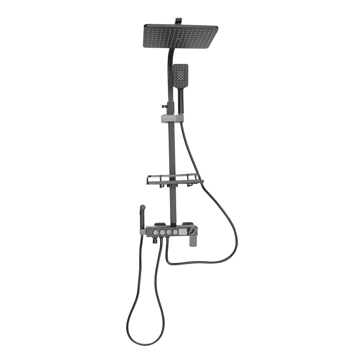 Douche - Regendouche - Douchewand - Douchekolom - Douchepanelen - Thermostatische Douchekraan Set - Slimme Digitale Display Douche met Verstelbare Hoogte (85-120 cm) & 4 Watermodi - Zwart