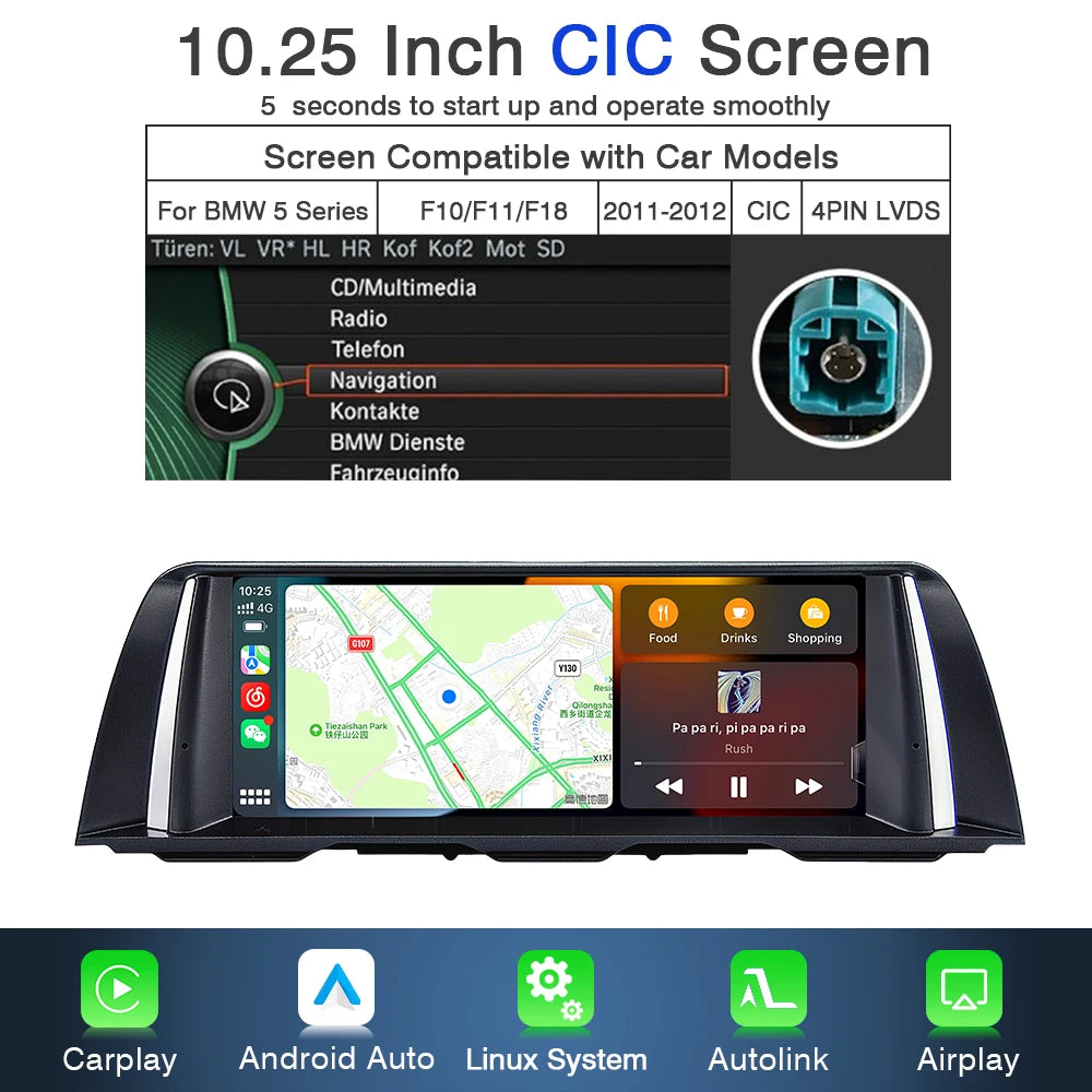 Multimedia Speler – Auto Radio – Touchscreen Navigatie – Carplay Android Auto – 10,25 Inch Display – Draadloze Connectiviteit – Achteruitrijcamera Ondersteuning