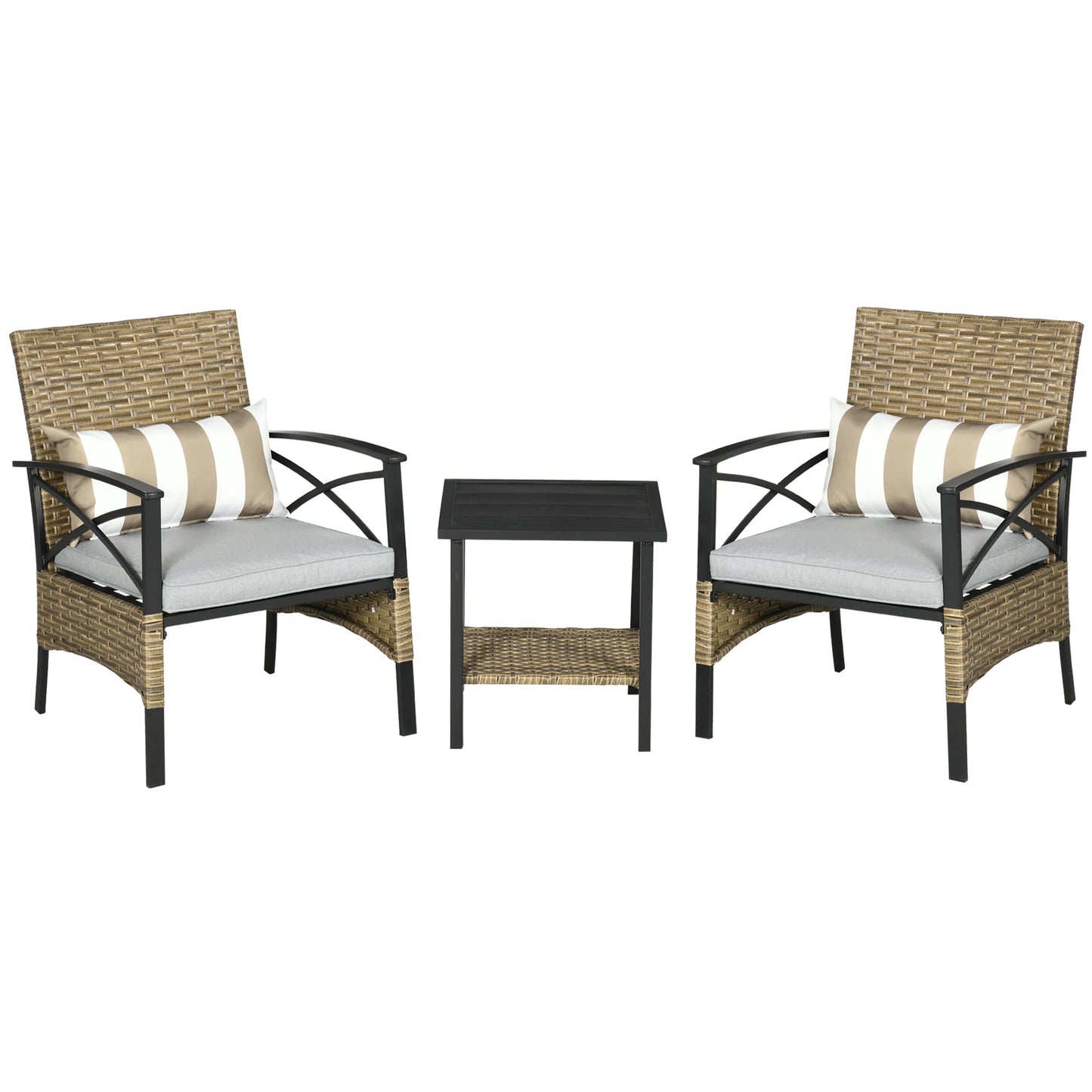 Tuinset – Buitenmeubelset – Fauteuilset – Balkonset – Terrasset – Stalen Frame – Kunstrotan Bekleding - QUORE