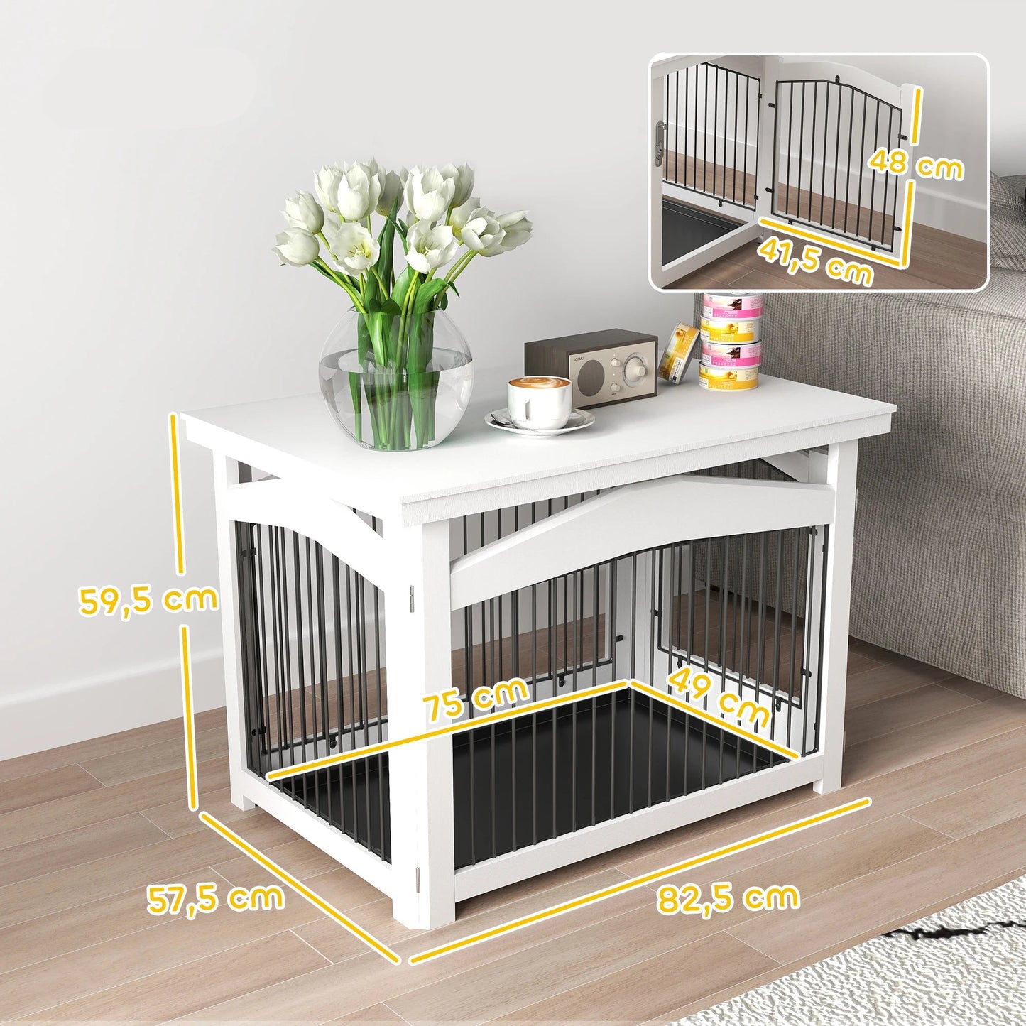 3-in-1 Multifunctioneel Hondenbench – Hondenkooi – Bench – Transportbench – Reisbench – MDF & Staal – Voor Middelgrote Honden Tot 20 Kg - 82.5 x 57.5 x 59.5 cm - Wit