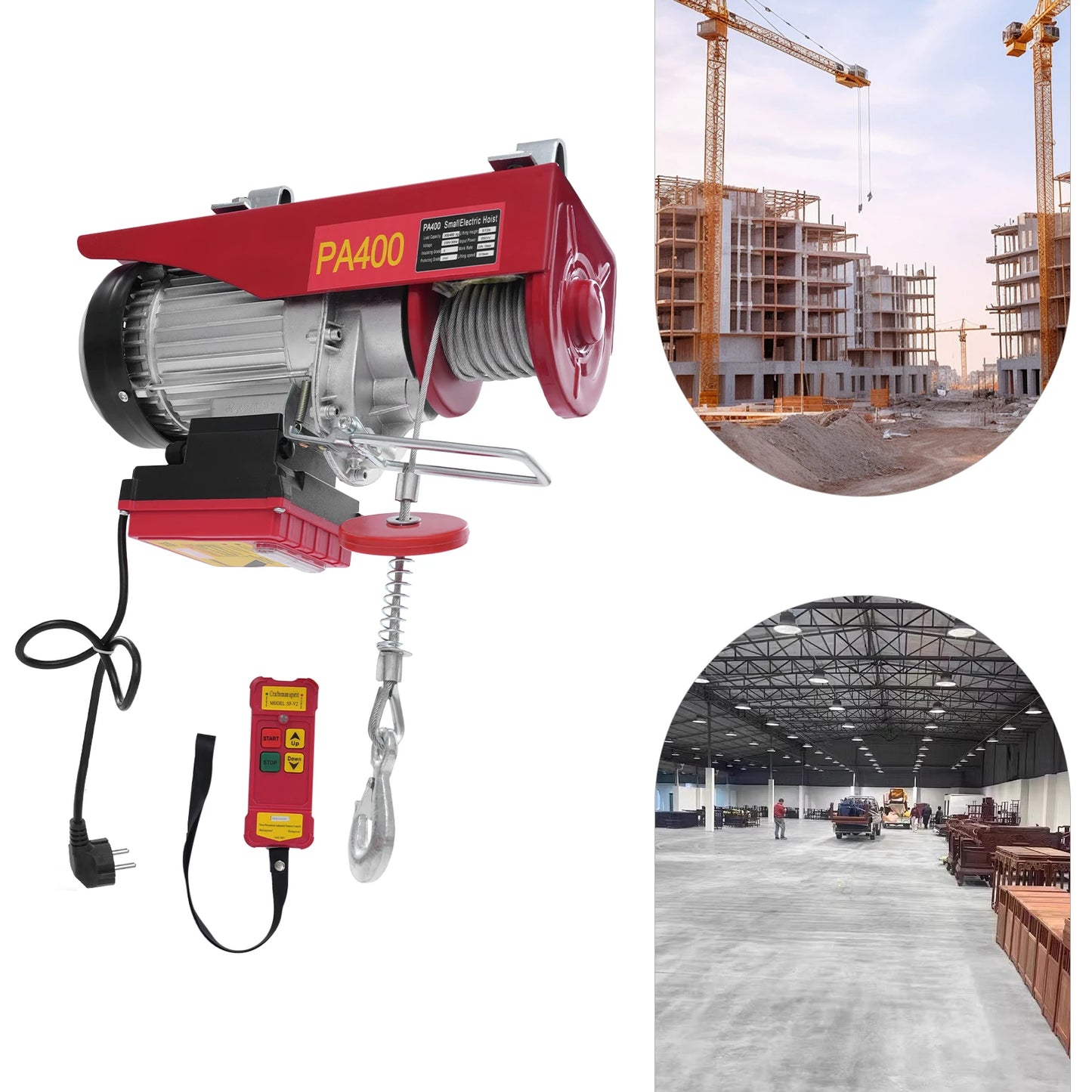 Elektrische Takel – Elektrische Kraan – Hefmachine – Takelset – Hijskraan – Rood – 850W Krachtige Motor – Draadloze Afstandsbediening Tot 80 Meter